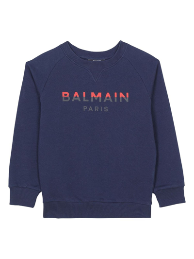 Shop Balmain Navy Blue Cotton Sweatshirt