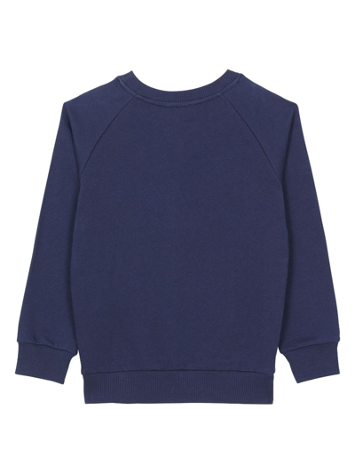 Shop Balmain Navy Blue Cotton Sweatshirt