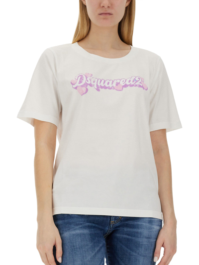 Shop Dsquared2 T-shirt With Logo In Bianco