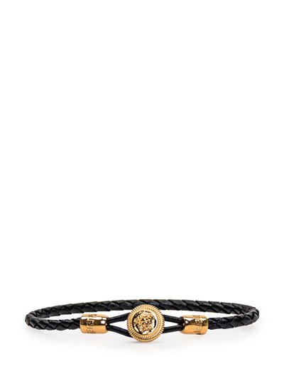 Shop Versace Medusa Biggie Bracelet In Black- Gold