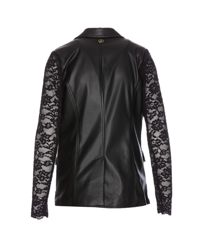Shop Twinset Leather Effect Blazer With Lace In Black