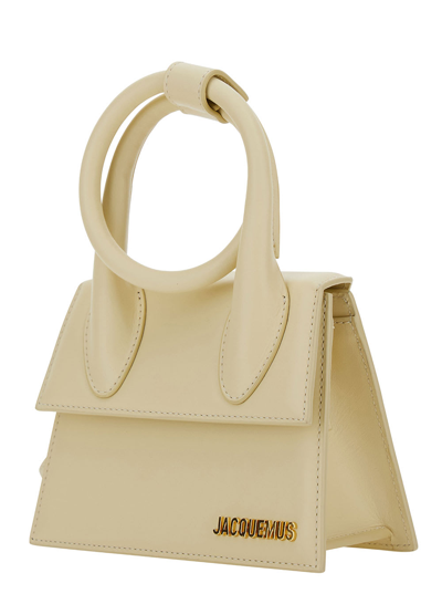 Shop Jacquemus Le Chiquito Noeud Ivory Crossbody Bag With Logo In Leather Woman In White