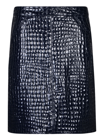 Shop Tom Ford Crocodile Motif Black Skirt In Blue