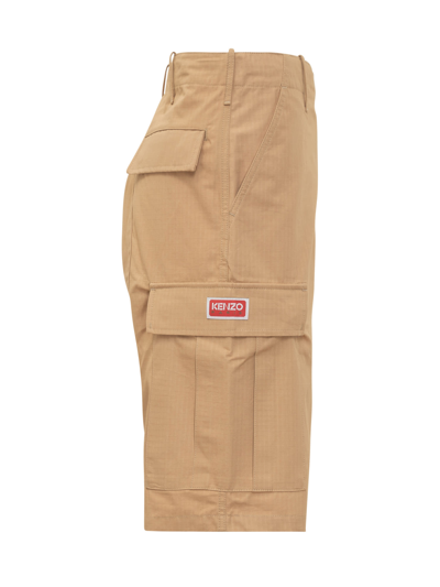 Shop Kenzo Cargo Workwear Logo Shorts In Camel