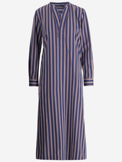 Shop Ralph Lauren Striped Cotton Long Dress In 1515 Blue/white/red