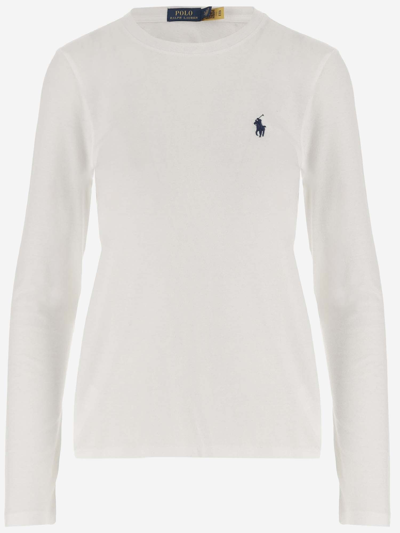 Shop Ralph Lauren Long Sleeve T-shirt With Logo In White