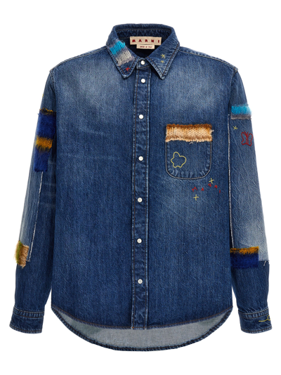 Shop Marni Denim Shirt, Embroidery And Patches In Blue