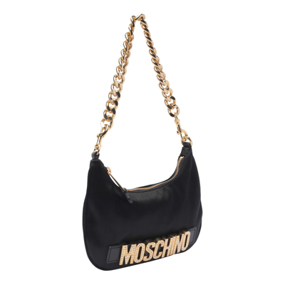 Shop Moschino Lettering Shoulder Bag In Black