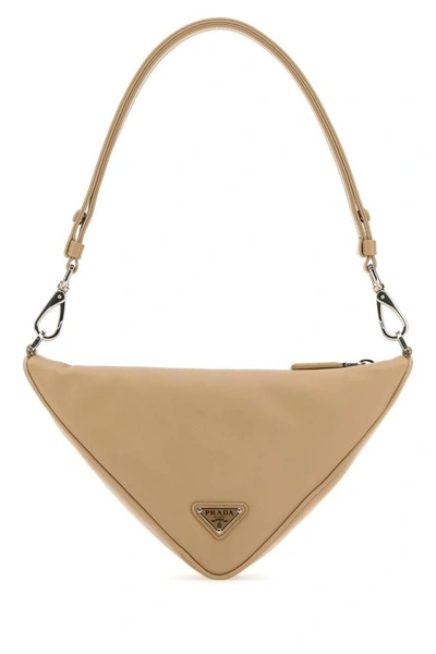 Shop Prada Woman Sand Leather  Triangle Shoulder Bag In Brown