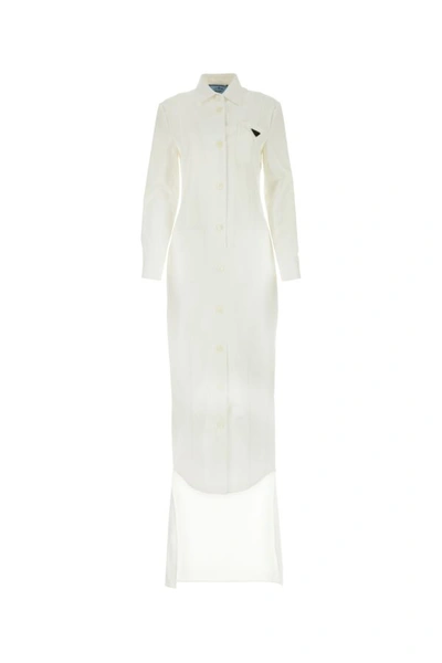 Shop Prada Woman White Gabardine Shirt Dress