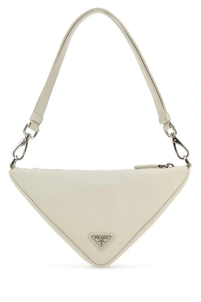 Shop Prada Woman White Leather  Triangle Shoulder Bag