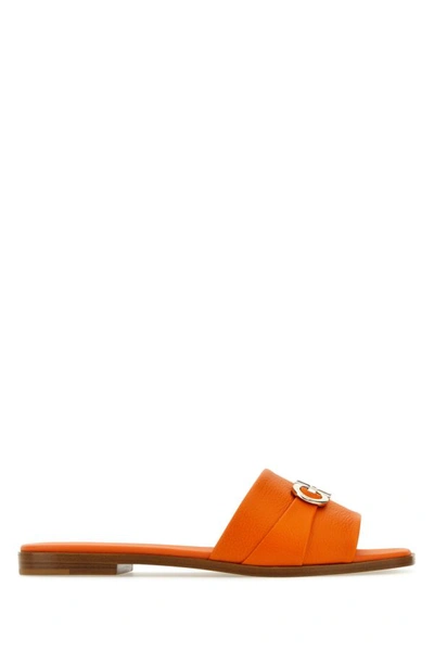 Shop Ferragamo Salvatore  Woman Orange Leather Oria Slippers