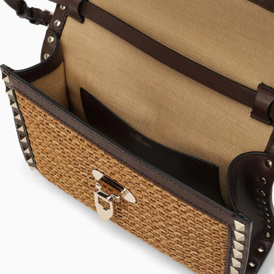 Shop Valentino Garavani Small Woven Raffia Rockstud Shoulder Bag Women In Brown