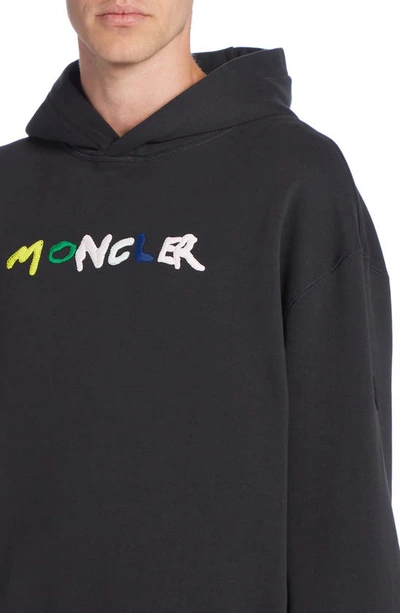 Shop Moncler Logo Appliqué Cotton Hoodie In Smoky Black