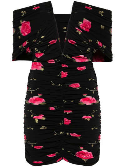 Shop Magda Butrym Black Floral-print Ruched Mini Dress