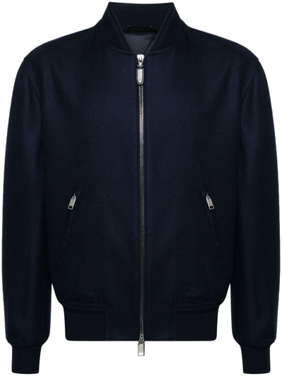 Shop Brioni Blue Zip-up Wool Bomber Jacket