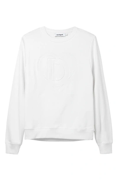 Shop Desigual Travis Logo Cotton Crewneck Sweatshirt In White