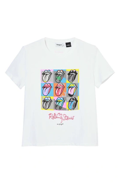 Shop Desigual Rolling Stones Cotton Graphic T-shirt In White