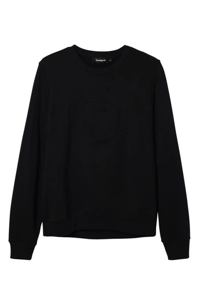 Shop Desigual Travis Logo Cotton Crewneck Sweatshirt In Black