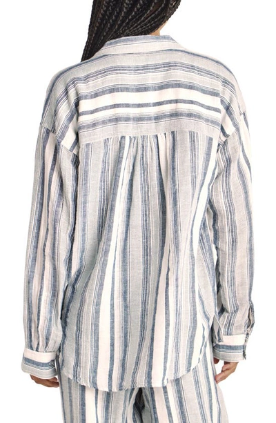 Shop Splendid Bowen Stripe Linen & Cotton Button-up Shirt In Grey Mist Strp