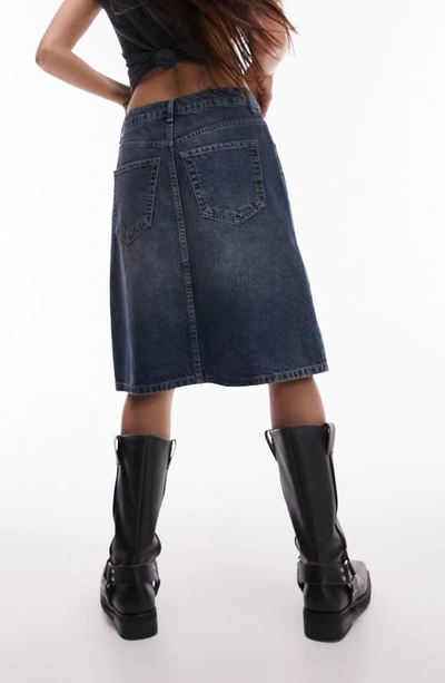 Shop Topshop Vented Denim Skirt In Mid Blue
