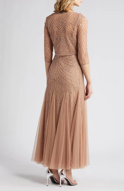 Shop Pisarro Nights Beaded Gown With Long Sleeve Jacket In Dusty Rose