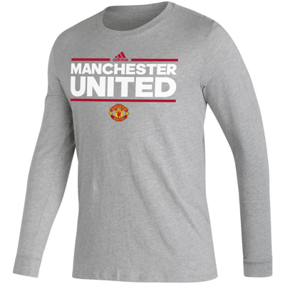 Shop Adidas Originals Adidas Heather Gray Manchester United Dassler Long Sleeve T-shirt