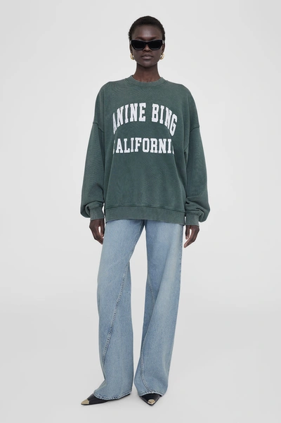 Shop Anine Bing Miles Sweatshirt  In Washed Dark Sage In Green