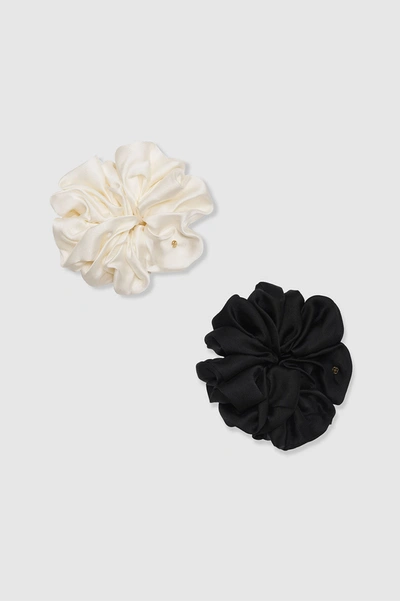 Shop Anine Bing Pearl Scrunchie 2 Pack In Ivory And Black