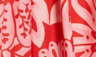 Shop Farm Rio Floral Bracelet Sleeve Linen Blend Shift Dress In Flora Tapestry Red