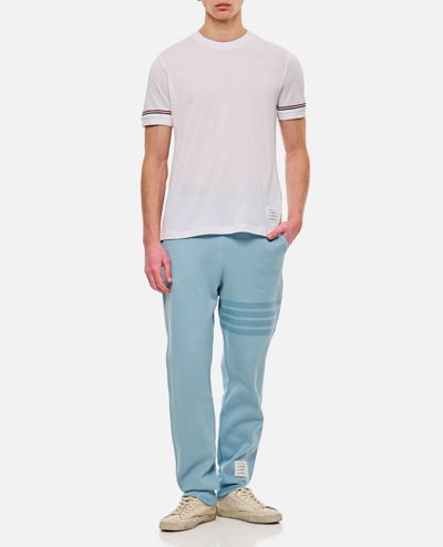 Thom Browne White Crewneck T-shirt With Rwb Detail On Neck And Sleeve In White