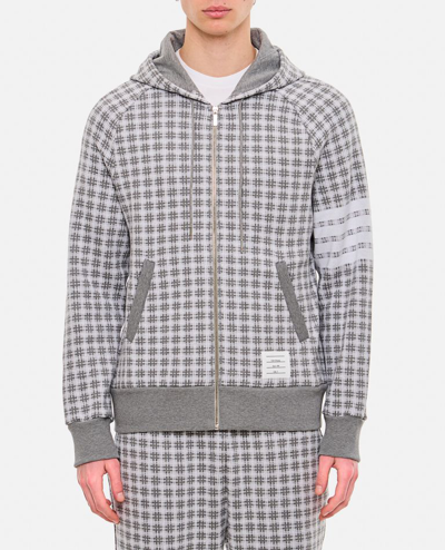 Shop Thom Browne 4 Bar Zip Up Cotton Hoodie In Grey