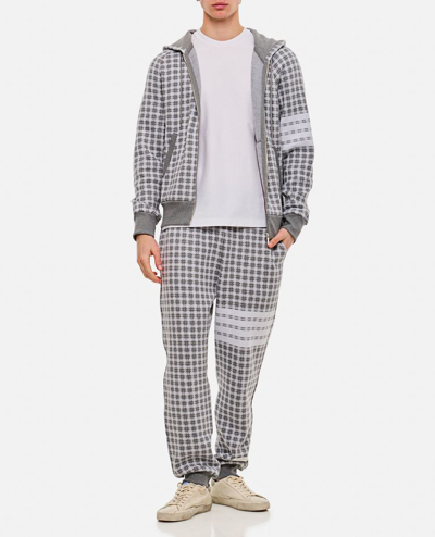 Thom Browne Checked Jacquard-knit Cotton Zip-up Hoodie In Grey