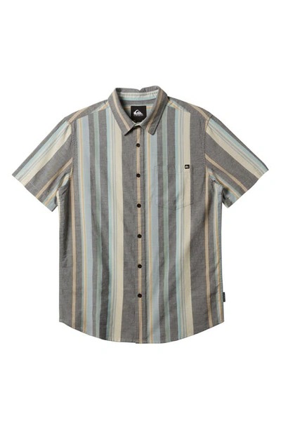 Shop Quiksilver Kids' Oxford Stripe Short Sleeve Woven Shirt In Black