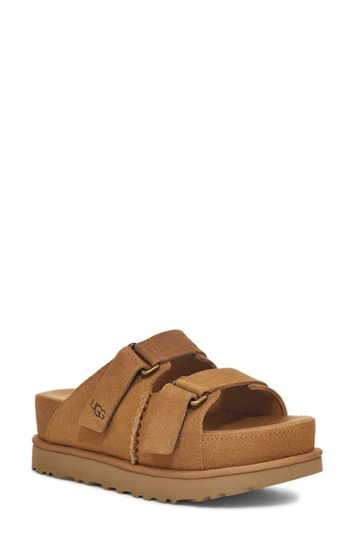 Ugg Goldenstar Hi Slide Slipper-mule In Leather Color Suede In Chestnut