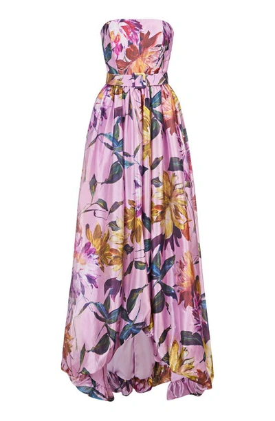 Shop Kay Unger Evangeline Floral Strapless High-low Gown In Pink Mauve