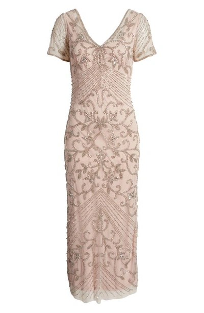 Shop Pisarro Nights Beaded Mesh Column Gown In Lilac