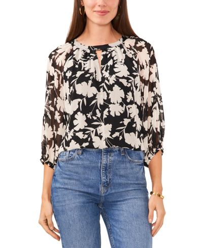 Shop Vince Camuto Women's 3/4 Sleeve Peasant Key Hole Blouse In Rich Black