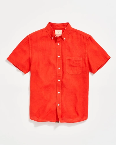Shop Billy Reid Short Sleeve Linen Tuscumbia Shirt Button Down In Toolbox Red