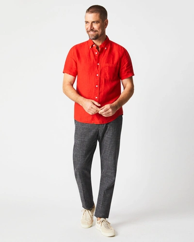 Shop Billy Reid Short Sleeve Linen Tuscumbia Shirt Button Down In Toolbox Red