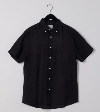 Billy Reid Short Sleeve Linen Tuscumbia Shirt Button Down In Black
