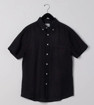 Billy Reid Short Sleeve Linen Tuscumbia Shirt Button Down In Dark Blue
