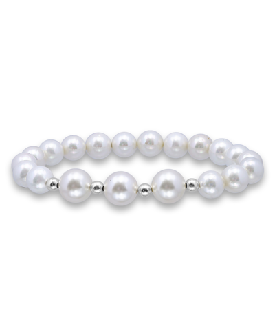 Shop Macy's White Shell Pearl Stretch Bracelet In Silver