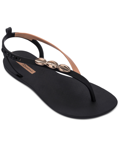 Shop Ipanema Salty Ii Metallic Shell Detail Thong Sandals In Black