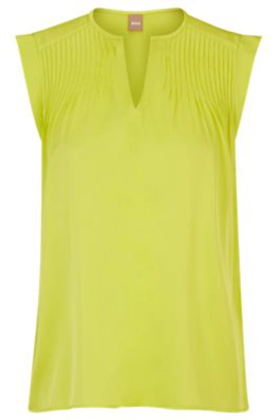 Shop Hugo Boss Relaxed-fit Tailored Blouse In Stretch Silk In Yellow
