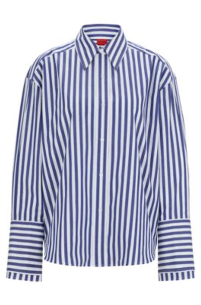 Shop Hugo Oversize-fit Blouse In Striped Cotton Poplin In Patterned