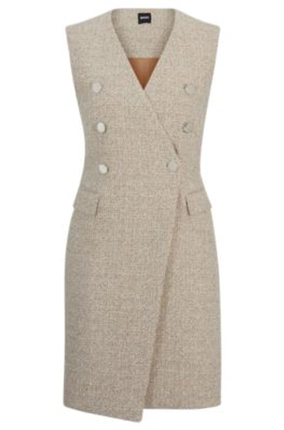 Shop Hugo Boss Double-breasted Sleeveless Dress In Two-tone Tweed In Patterned
