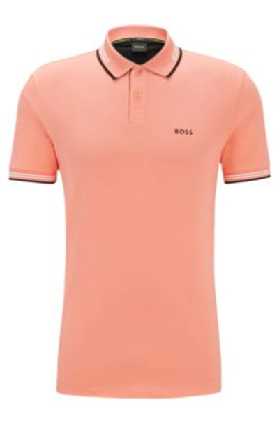 Shop Hugo Boss Stretch-cotton Slim-fit Polo Shirt With Branding In Light Red