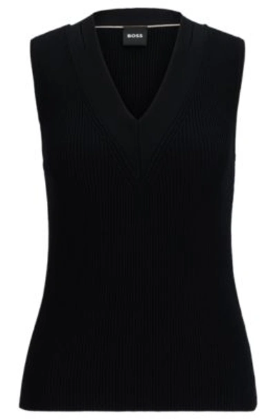Shop Hugo Boss Sleeveless Knitted Top With Cut-out Details In Black