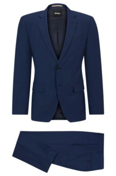 Shop Hugo Boss Slim-fit Suit In Micro-patterned Stretch Cloth In Dark Blue